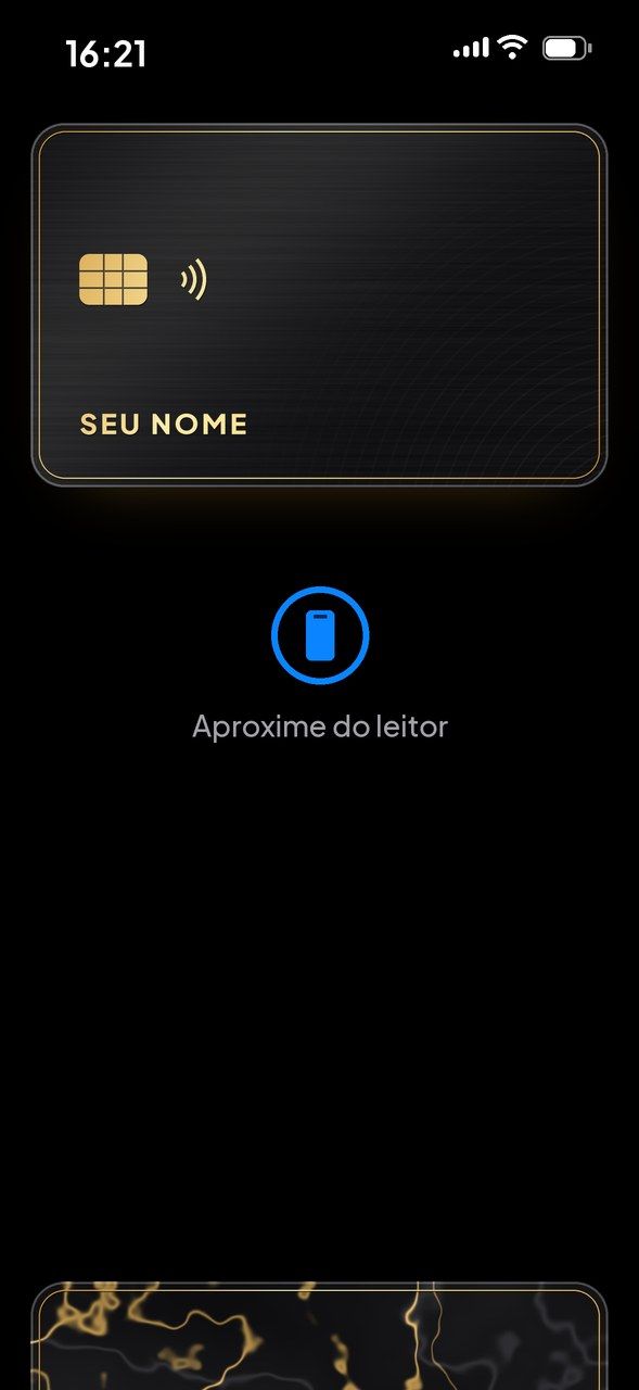 Wallet do iPhone mostrando um cartão com arte black obsidiana
