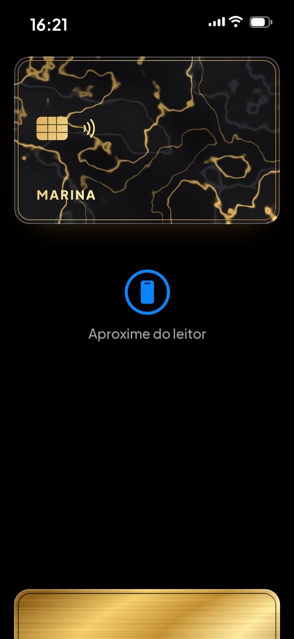 Wallet do iPhone mostrando um cartão com arte de mármore negro