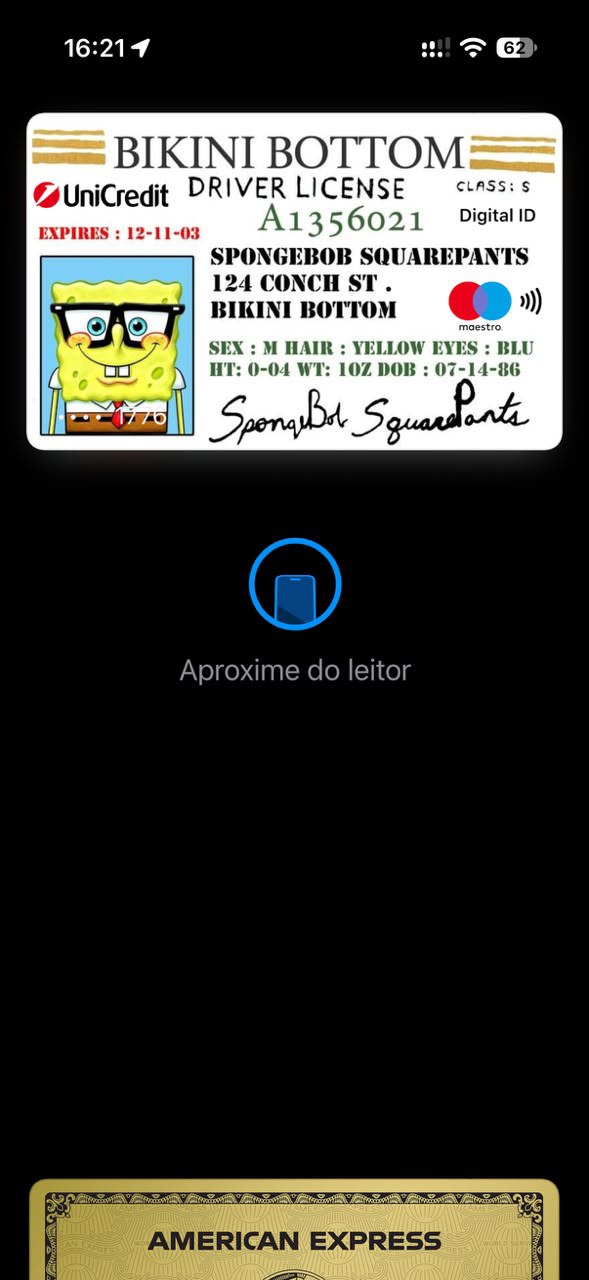 Wallet do iPhone mostrando um cartão com arte divertida
